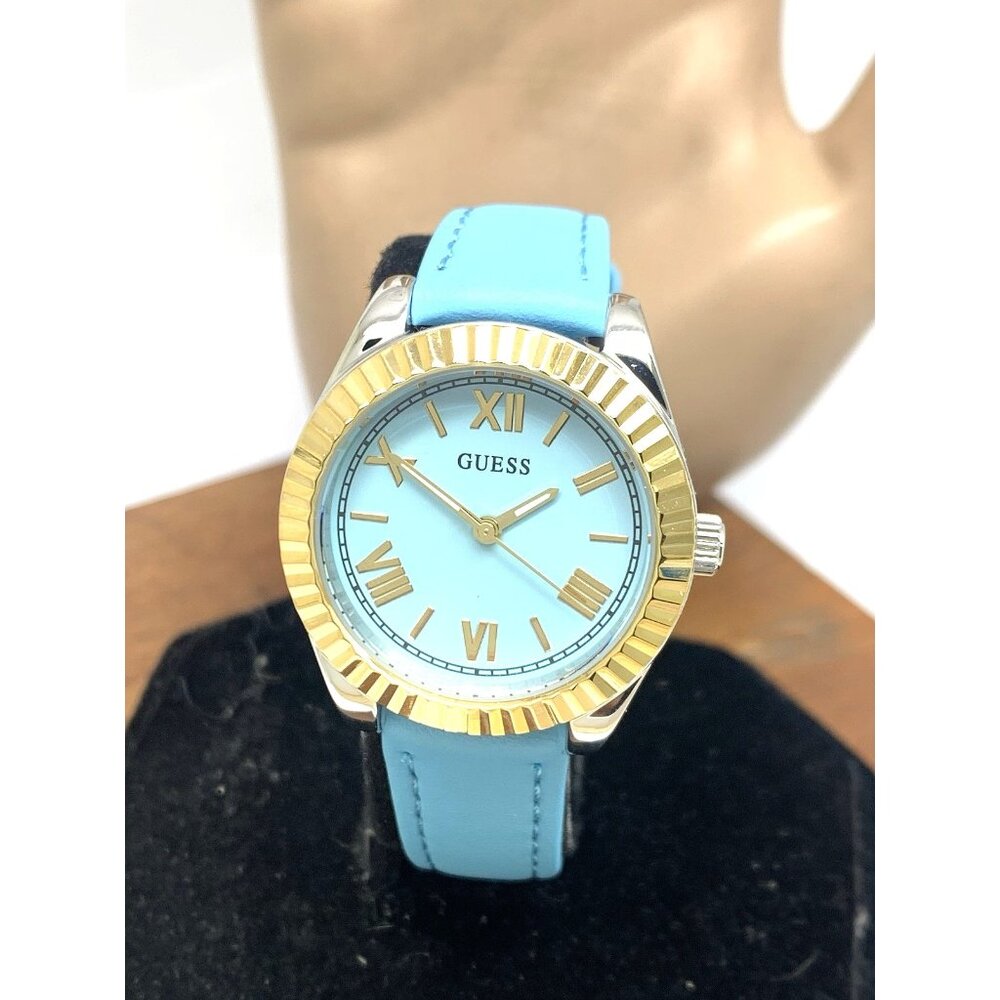 Guess Women's Watch GW0687L4 Mini Luna Quartz Blue Dial Leather Strap 30mm